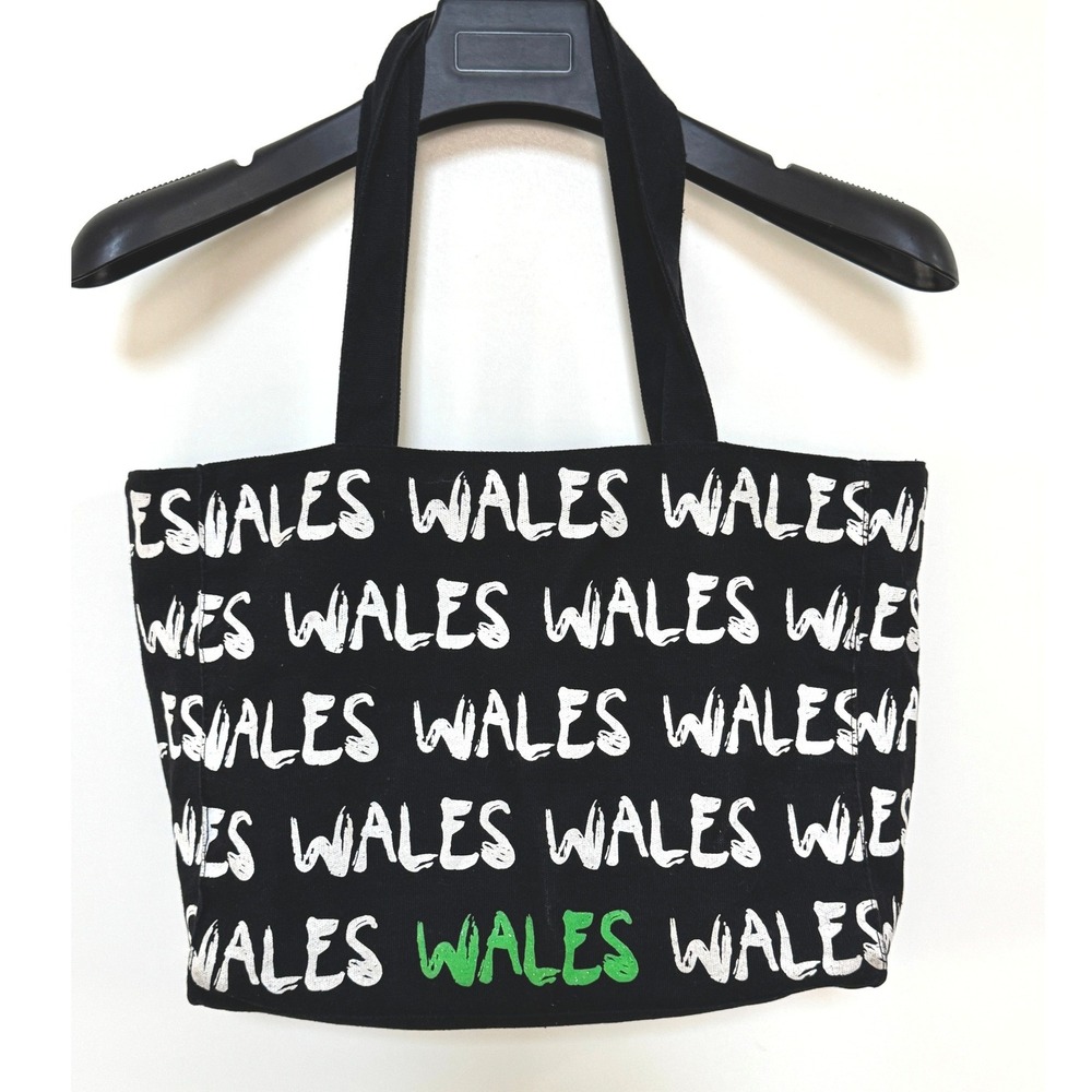 Robin Ruth Wales Canvas Tote Bag Black White Green Zip Top Travel Shopper EU